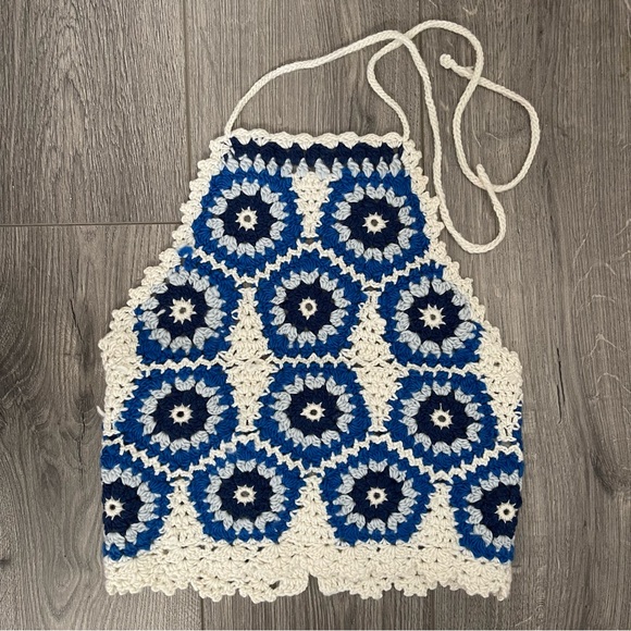 Sea NY Hayden Crochet Halter Top Blue White Size XS - Picture 2 of 5